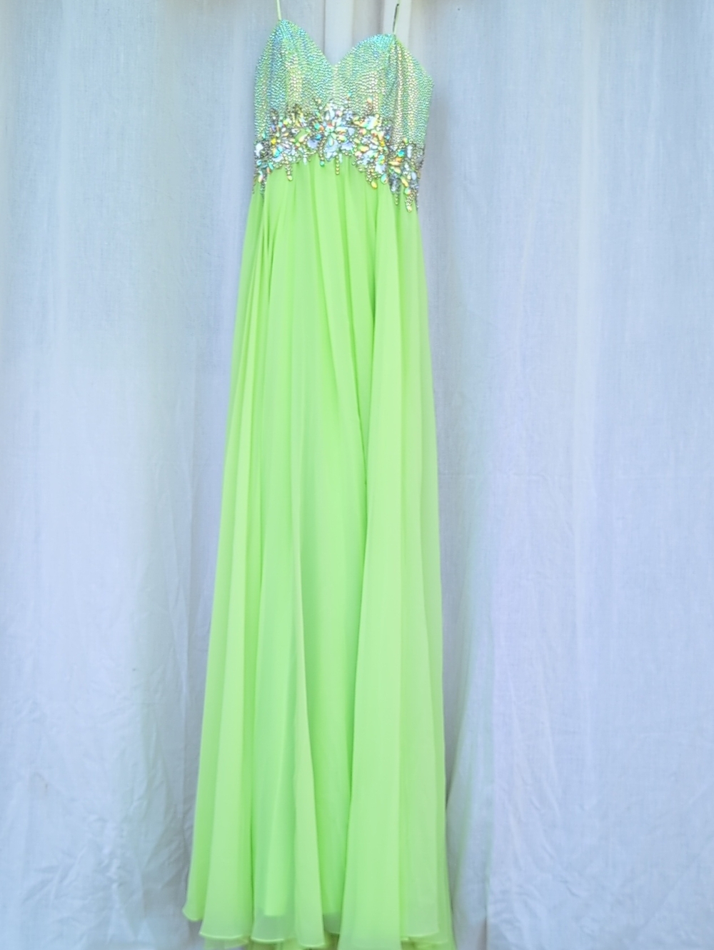 Morrell Maxie Lime Green Beaded Chiffon Prom Gown